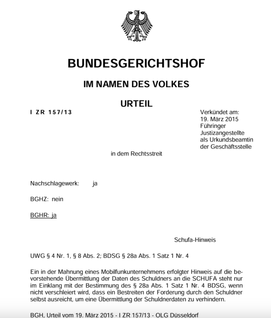 Ausriss Bundesgerichtshof