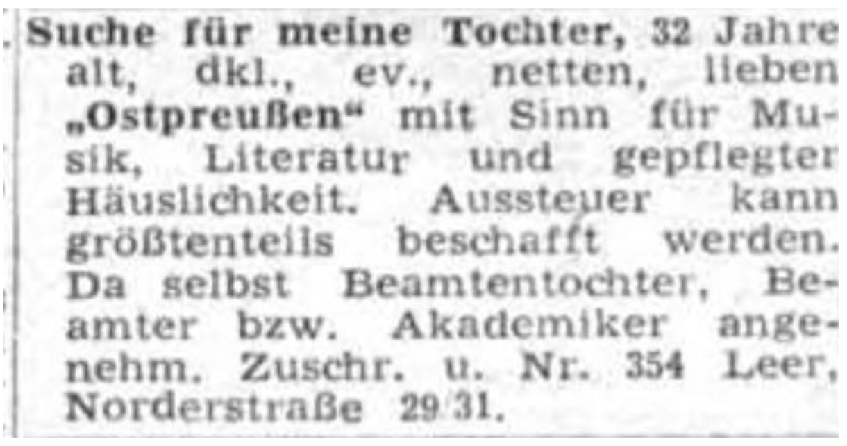 Klassische Anzeige aus den 50er Jahren des letzten Jahrhunderts