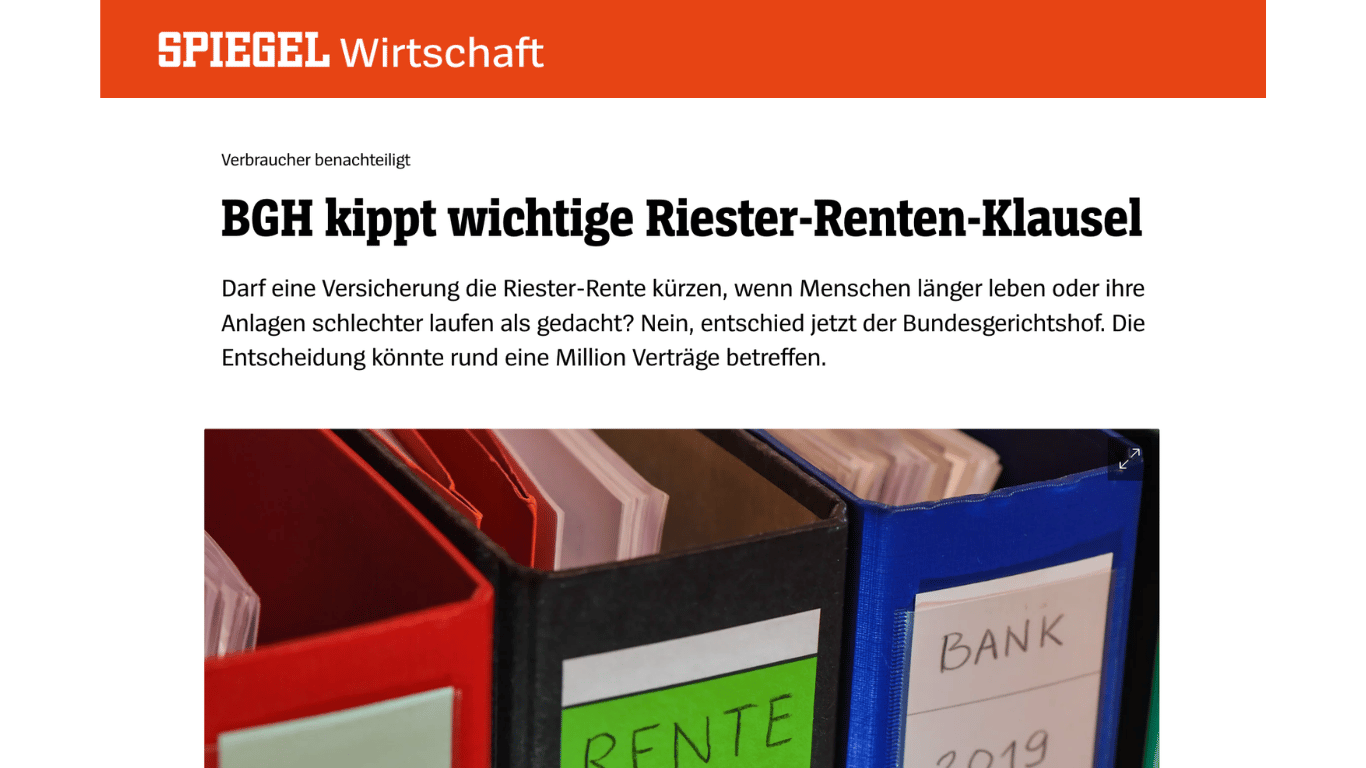 Riesterrente Lebensversicherung